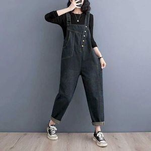 Jumpsuits von Frauen Rolpper Denim -Jumpsuiten für Frauen solide koreanische Mode Overalls One -Stück -Outfit Frauen ROMPERS Casual Vintage -Spiele auf Straight Hosen Y240510