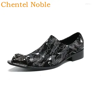 Casual Shoes Brand Chentel Manual Metal Gentleman Unique Men Shoe 2024 Real Leather Dress Flat Bottom Party Mens Two Style