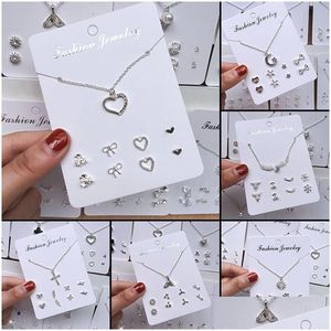 Stud 4 Pares Anting Korea Encharing Colar Set Jewellery Gift Drop Drop Brincos de jóias DHGARDEN DHDCK