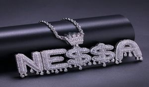 Custom Name Jewelry Crown Bail Initials Letters Chain Necklaces Pendant Micro Paved Zircon Necklace Halloween Gift1385120