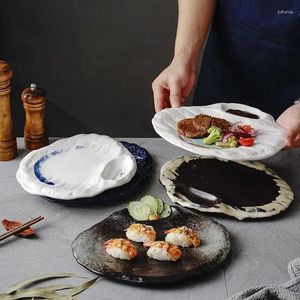 プレート11インチグリッドディッププレート日本のレトロステーキソースディッシュセラミック不規則フルーツサラダ料理キッチン食器