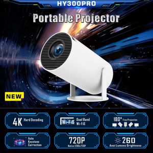 プロジェクターHY300 PROインテリジェントプロジェクターデュアルWIFI6 260ANSI BT5.0自動補正1280 720PフルHD 4K屋外ビデオミニプロジェクターJ240509