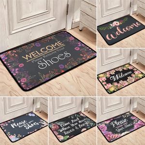 Tapetes letras de flores por porta de boas-vindas tapete de entrada não deslizamento de piso home home el office decoração de escritório tapetes de cozinha limpa entrada de entradas de entrada