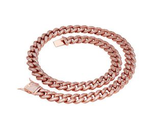 Mänrappare Rock Punk 125mm Real Rose Gold Iced Out Pink Cuban Link Chain Fashion Baguette Necklace1491558