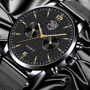 Armbandsur Relogio Masculino Luxury Business Mens Watches rostfritt stål Mesh Belt Quartz Leather Sports Wrist Watch Men Luminous Cl 323L