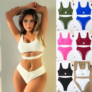 Damenbadebekleidung 2024 neuer Bikini solide hohe Taille sexy Split Badeanzug für Frauen