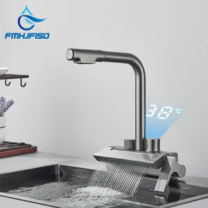 Kökskranar Temperatur Digital Display Faucet Smart Gourmet Pull ut regn Sprayer Dish Washing Tap Single Hole