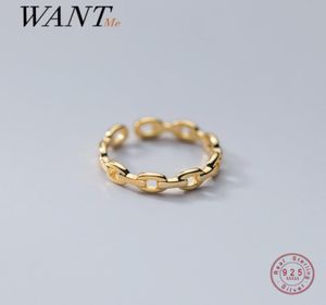 Wantme Real 925 Sterling Gümüş Minimalist Punk Kaya Bağlantı Zinciri Goth Ayarlanabilir Parti Çift Yüzüğü Kadınlar için Rock Partisi Takı 216672601