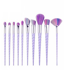 10pcsset billigaste enhörning makeup borste enhörning kosmetiska borstar färgade nylon makeup set färgglada spiralhandtag skönhetsverktyg8119161