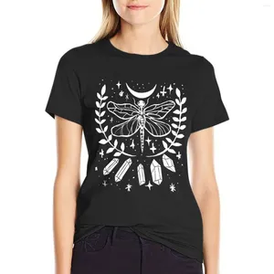 Kadın Polos Dragonfly Kristalleri Ay Cadı Gotik Büyülü T-Shirt Kadın Giysileri Tees Kore Giysileri