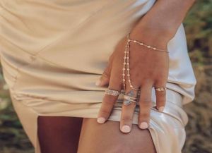 Wedding zaręczynowe CZ stacja stacja diamentowa bransoletka ręczna srebrna złota niewolnicza bransoletka z pierścieniem elegancja biżuteria 4782868