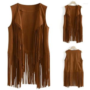 Frauenwesten Vintage Quasten Tassels Tops 70s Hippie Kostüm Cowgirl Fringe Weste Tank Kurzarmjacke Outfits