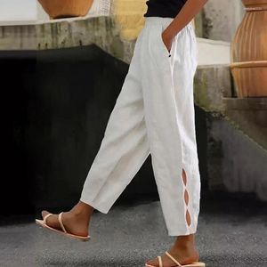 Women's Pants Loose Casual Stylish Summer With Elastic Waist Mid-rise Fit Side Hollow Design Solid Color For