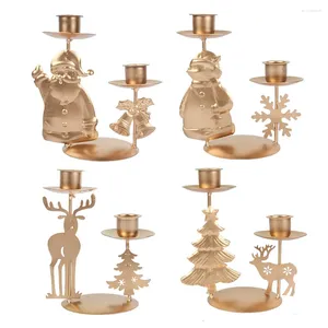 Ljushållare Juldekorationer Metal Candlestic Xmas Tree Snowflake Santa Claus Shape Sculpture Holder Decors Home Decor Navidad