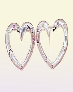 Studs Bright Hearts Hoop Earrings Royal Purple Lilac Crystals Clear CZ Authentic 925 Sterling Silver Passar European Andy Jewel 297231NRPMX8647890