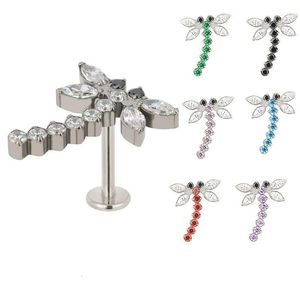 Labret Lip Piercing Jóias Labret ASTM 36 Pierc Dragonfly Ear Stud CZ Tops pavimentados Anel de anel Cartilagem Tragus Brinco Helix Body 230614 D DHFLJ