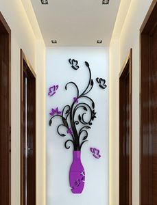 Crystal Acrylic 3D Flower Vase Wall Stickers Mirror Glass Wallpaper Art Mural Decals Purple Red Diy Crafts Home Room Decoration8784201