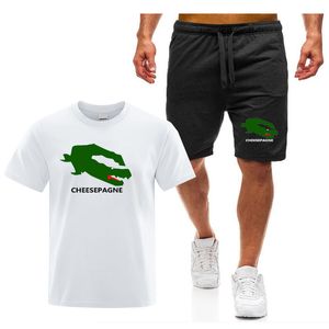 Sommer-Herrenkleidung Zwei Stücke Sets Herren Casual Brand Tracksuit Männer Drucken Kurzarm Sets Herren weißer T-Shirt Shorts Fitness Sportswear