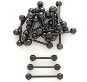 50pcs Jewelryall Siyah Titanyum Dil Yüzük Çanları 14G16mm Meme ucu Kulak Gövde Delme Takı Düz ​​Barbells6177457