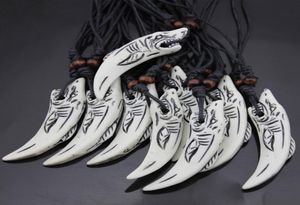 Wholesale 12pcs Faux Yak Bone Resin Carved White Tooth Pendants Choker Necklaces For Men Women Surf Gifts MN1432022053
