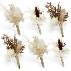 Flores decorativas 6pcs casamento mini boho buquê boutonnieres