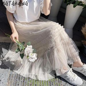 Signe Matakawa Magh Ruffles Long Skirt Solid Spring Summer Fashi