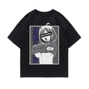 Kvinnors t-shirt japansk tecknad anime otaku hentai senpai grafisk tryck t-shirt mode harajuku casual kort slve plus size t-shirt kvinnor t240508
