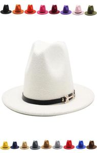 Felt hat wedding buckle fashionable fedora hats men wide brim wool With leather Band autumn winter pink fascinator womens hats8572796