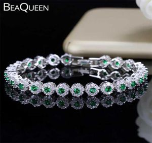 Beaqueen Trendy Green and White Jirconia Stone Setting Ladies Tennis Bracelets Silver 925 Jewelry for Women B100 220119388915658125