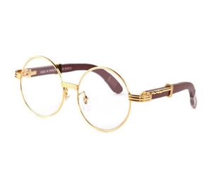 Fashion Sports Black Buffalo Horn Gläser Männer rund Kreislinsen Holzrahmen Brillen Frauen randlose Sonnenbrille mit Kisten Lunett3166161