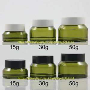 Storage Bottles 15g 30g 50g Olive Green Glass Cream Jar Cosmetic Eye Can Mask Pot Facial Lotion Tin Care Packing Container