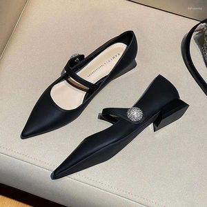 Sapatos casuais senhoras pontudos Mary Janes Ballet Black Flats Shing Rhinestone Buckle Office de Temperamento Zapatos raso