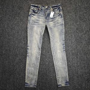 Purple Jeans High Street Vintage Spotted Indigo Mid Rise Slim Snow Wäsche Qualität Tropfen 240510