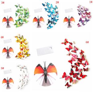 12pcs 3D Schmetterling Wandaufkleber PVC Simulation Stereoskopisch Schmetterling Wandaufkleber Kühlschrank Magnet Kunst Aufkleber Kid Room Home Decor VT0446 LL