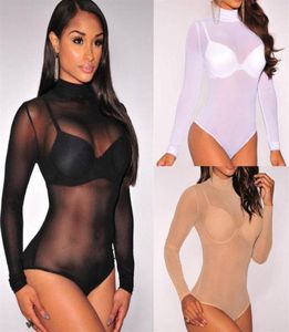 Women039s bielizna na bieliznę Przezroczystość seksowna siatka Bodysuit 3 Kolory Długie rękawie Kam w Kobiety One Piece Sheer Leotard Teddy29441115