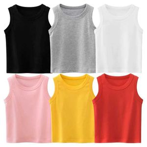 Tシャツ2024夏の新しい子供ボーイズタンクトップノースリーブTシャツTシャツThirt Childrens Tank Top Solid Color Sports Top Cotton T-Shirtl240509