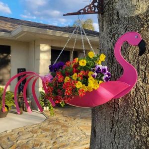 1 pedaço de vaso de flores de metal requintado pássaro à prova de ferrugem colorida parrot flamingo panela pendurada no presente de aniversário 240424