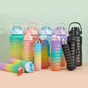 Butelki z wodą 3PC/zestaw butelki sportowe przenośny gradientowy kolor plastikowy kubek duża słoma słomka na zewnątrz gimnastyczne dzbanki fitness