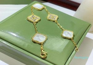 5 färger Fashion Classic 4Four Leaf Clover Charm Armband Diamond Bangle Chain 18K Gold Agate Shell Motherofpearl för Womengi3513446