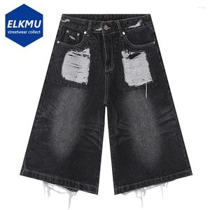 Men's Shorts Black Baggy Denim Wide Leg Loose Jeans Y2K Vintage Unisex Summer Casual