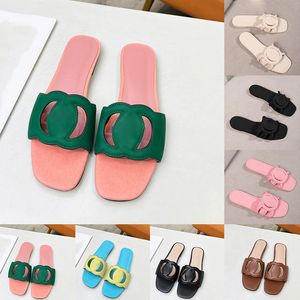 Designer sandaler läder gummi platta klackar kvinnor tofflor lyxiga damer sommarskor glider storlek 35-41 skjutreglage claquette sandles slandles