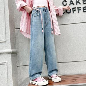 Trousers Girls Straight Leg Pants Spring And Summer 2024 Korean Casual Style Children Pant Loose Jeans Fashion Jean