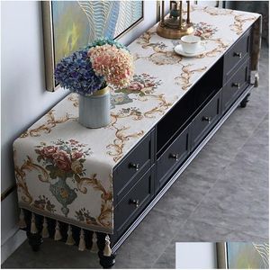 Table Runner Proud Rose European Tv Cabinet Er Cloth Tassel Tablecloth Household Ark Dustproof Dresser 20116H Drop Delivery Home Gar Dhgds