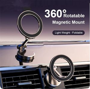 Zinklegering Folding Magnetic Car Compact mobiltelefonhållare för Magsafe 360 ​​ﾰ Justerbar magnetbilmontering för iPhone 15 Samsung Huawei Xiaomi