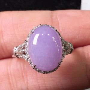 Cluster Rings Original Style Natural Chalcedony Violet Color Oval Engagement for Women Exducite Classic Light Luxury Jewelry