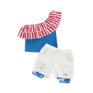 Set di abbigliamento per bambini bambini per bambini pantaloni star star bandiera a righe tops autunno short per giorno indipendente 1-6t