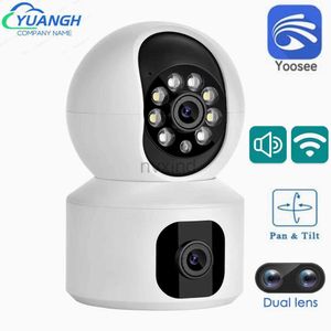 Câmeras IP 4MP Yoosee Lens dupla Mini Câmera de segurança cor da noite Visão bidirecional de áudio CCTV Câmera interna sem fio D240510