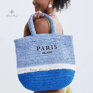 Womens Fashion Large Capacity Handmade Straw Knitting Tote Bag Summer Travel Beach Shoulder Bags Casual Simple Portable Handbag 240429