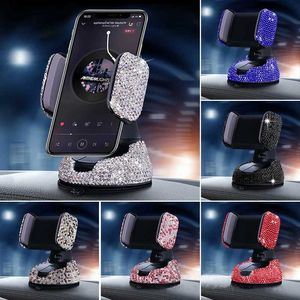 Bilhållare Luxury Rhinestone Bling Crystal Car Cell Phall Mount Girl Universal Holder for Dashboard Windshield och Air Vent Sucker Holder T240509