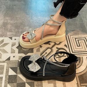 Kleiderschuhe Sandalen für Frauen Bogen Sommer 2024 Strasssteine Open Toe Damen Plattformschuhschuhe mit Angebot Sandal Trend Sale